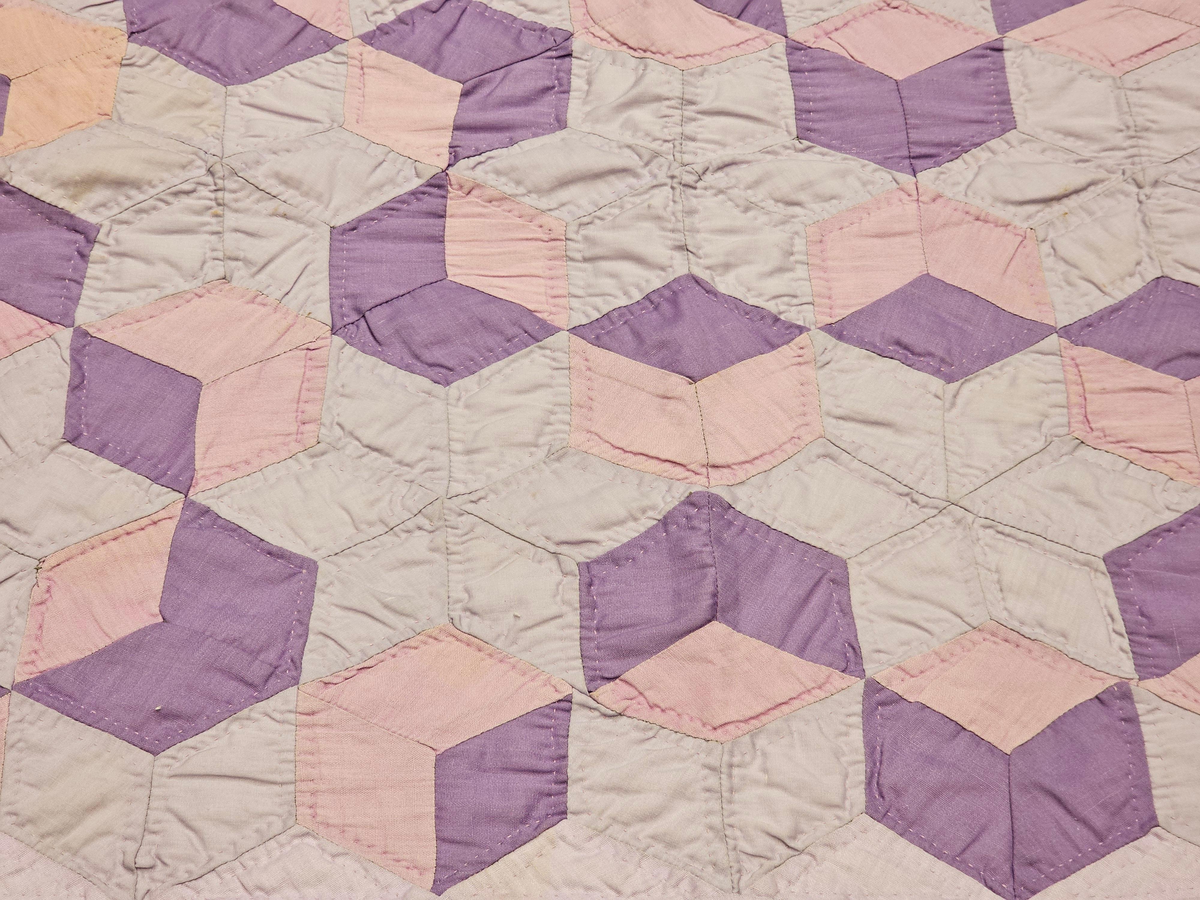 Trapunta vintage in cotone cucita a mano in stile amish 