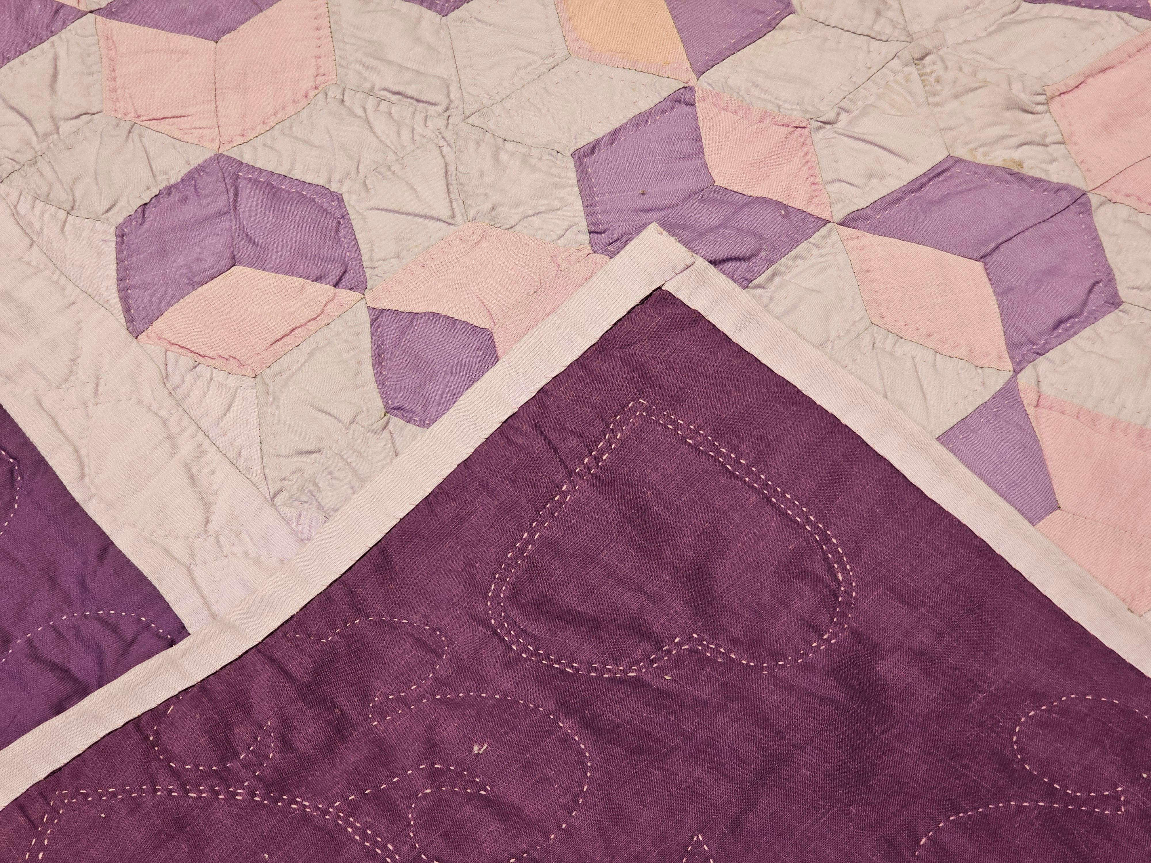 Trapunta vintage in cotone cucita a mano in stile amish 
