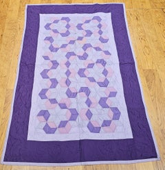 Vintage American Amish “Block and Star” Hand-Stitched Cotton Quilt