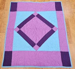 Quilt vintage en coton Amish Diamond in a Square cousu à la main