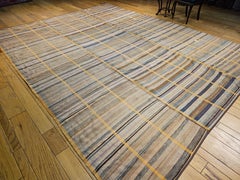 19th Century American Amish Rag Rug in Pale Blue, Purple, Green, Brown Stripes