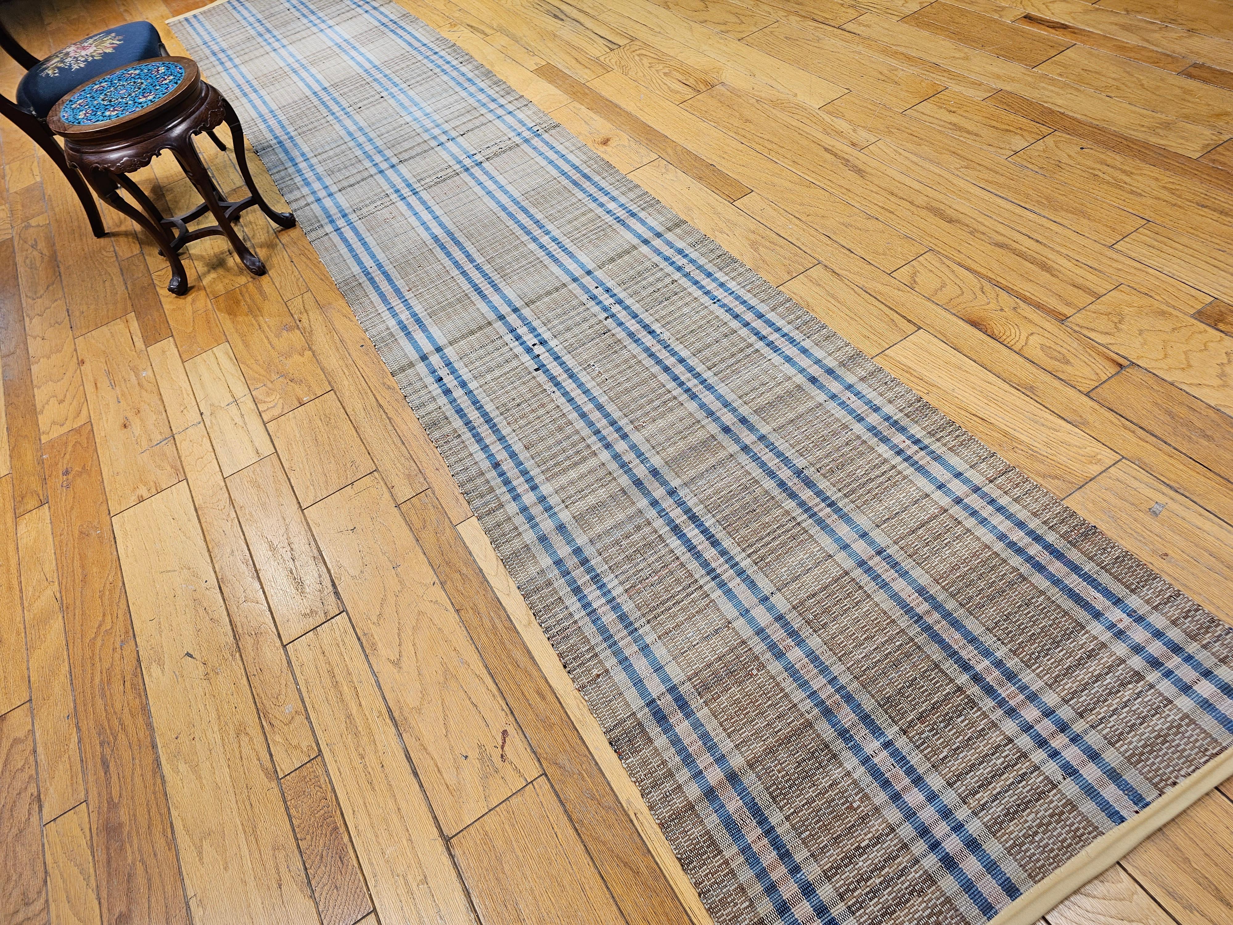 Vintage Hand-Woven Amish American Rag Runner in Pale Blue, Pink, and Wheat For Sale 9