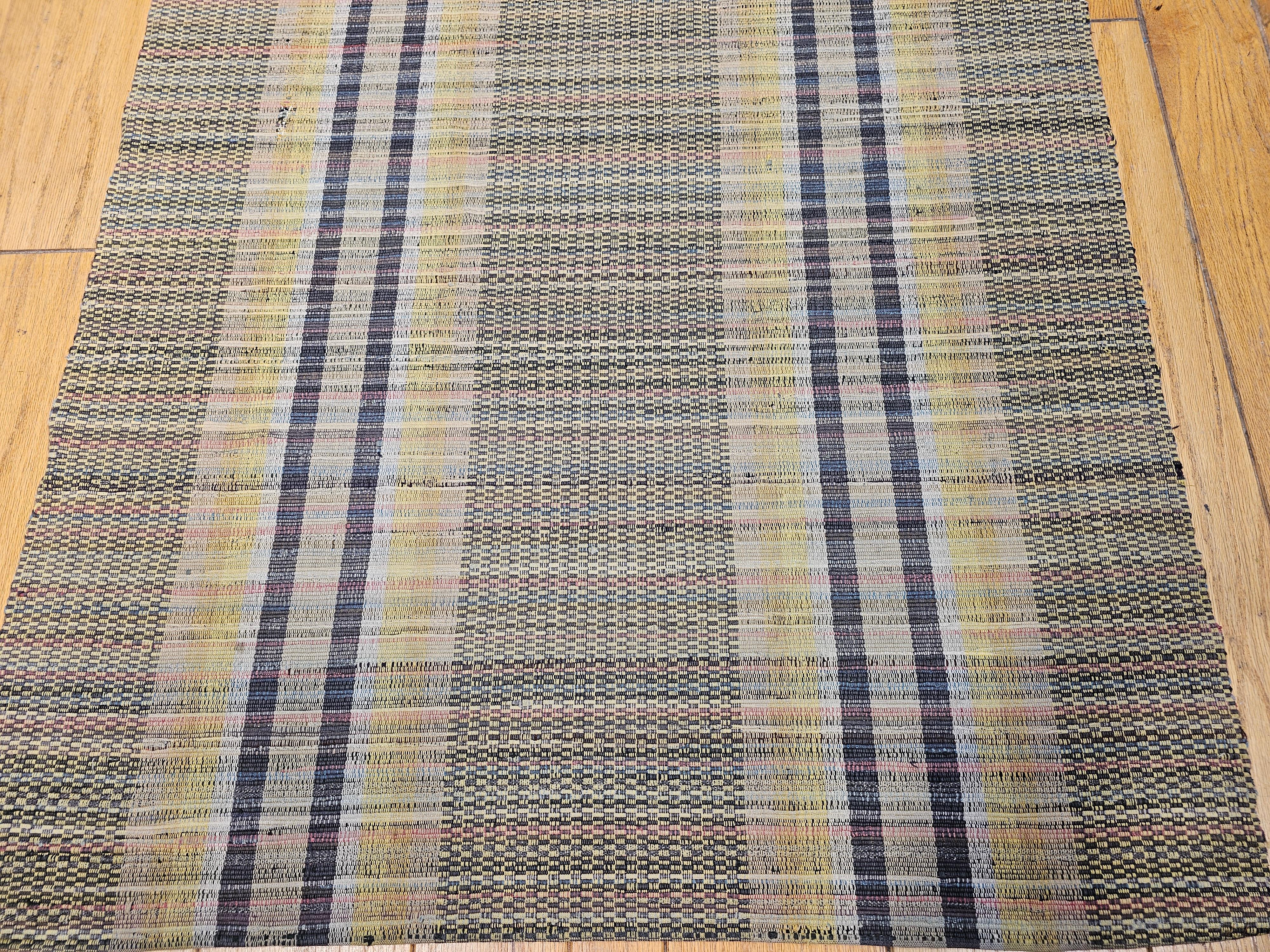 Hand-Woven Vintage American Rag Long Runner For Sale