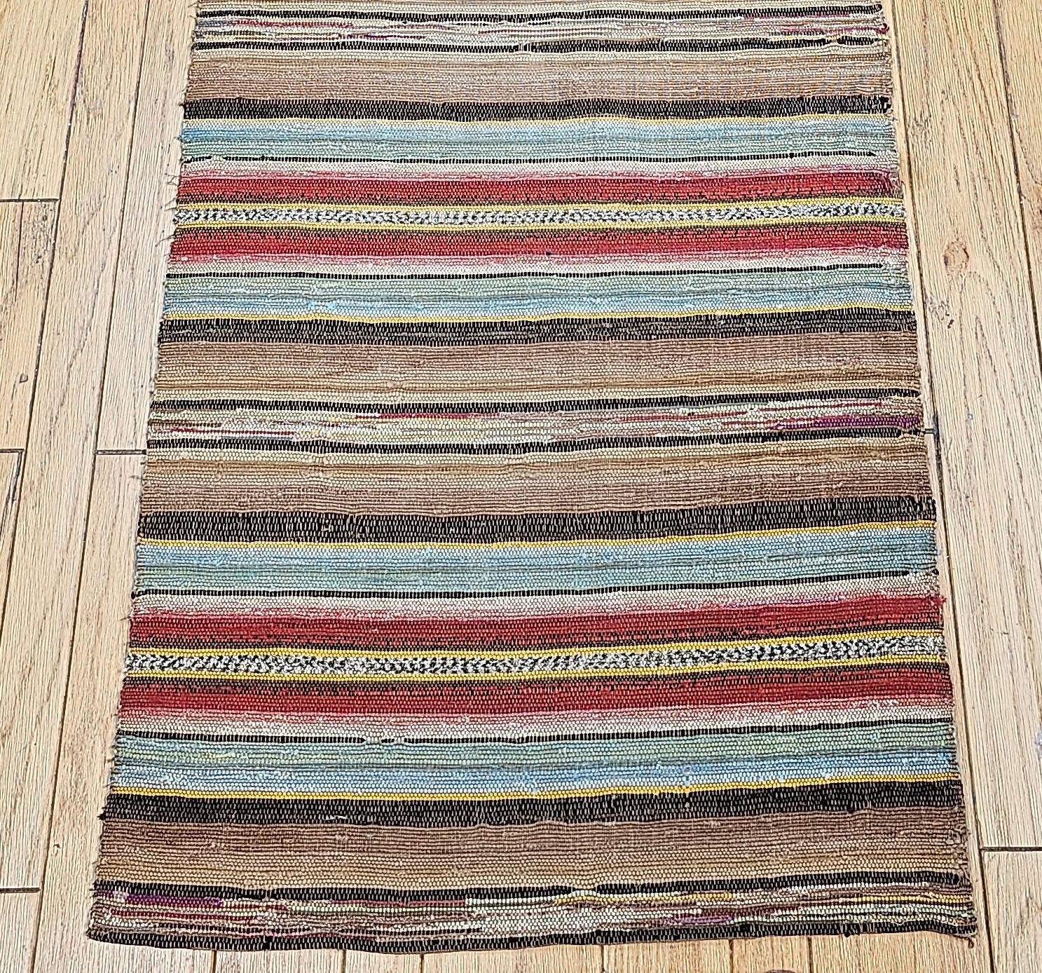 Hand-Woven Vintage American Amish Rag Runner For Sale