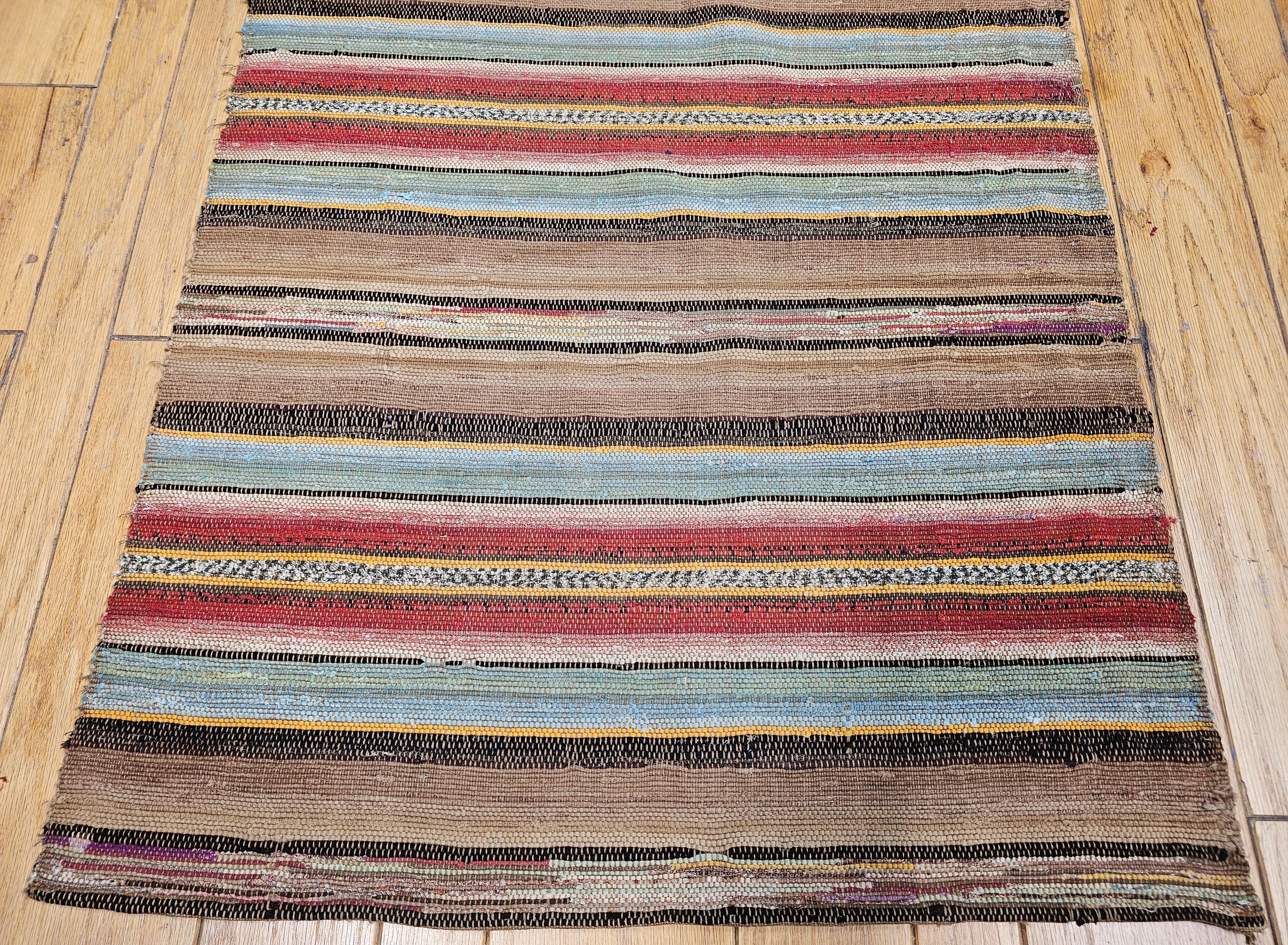 Wool Vintage American Amish Rag Runner For Sale