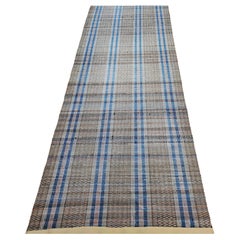 Antique Hand-Woven Amish American Rag Runner in Pale Blue, Pink, and Wheat