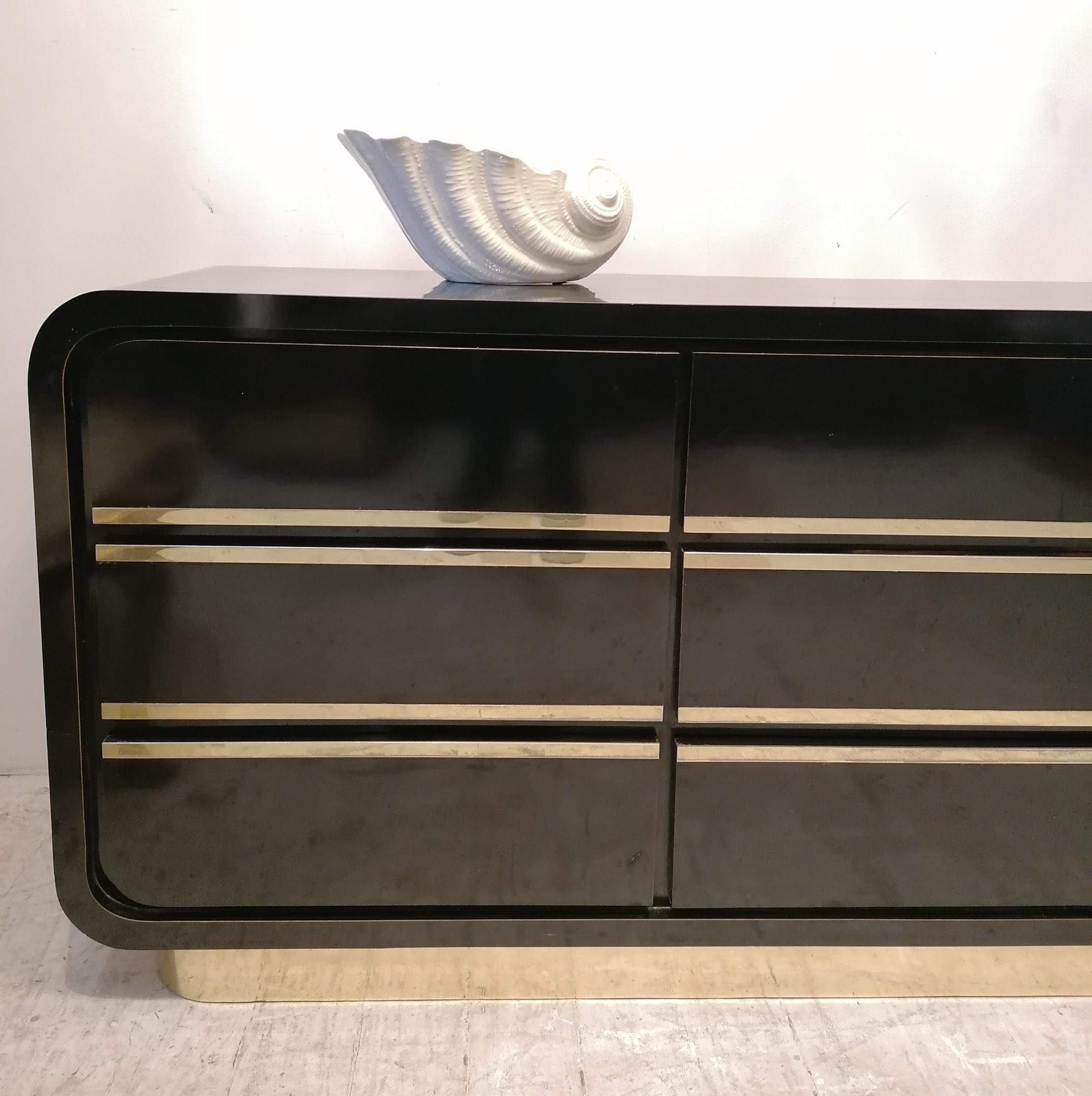 Vintage American art deco revival black & gold sideboard / dresser 1980s 4