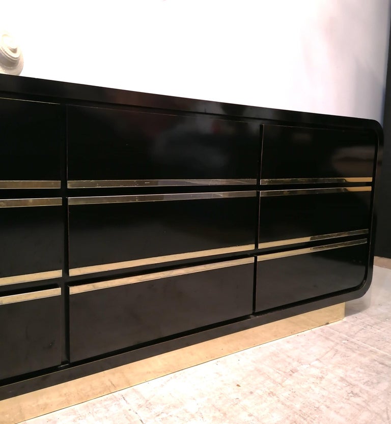 Vintage American art deco revival black and gold sideboard / dresser 1980s  at 1stDibs