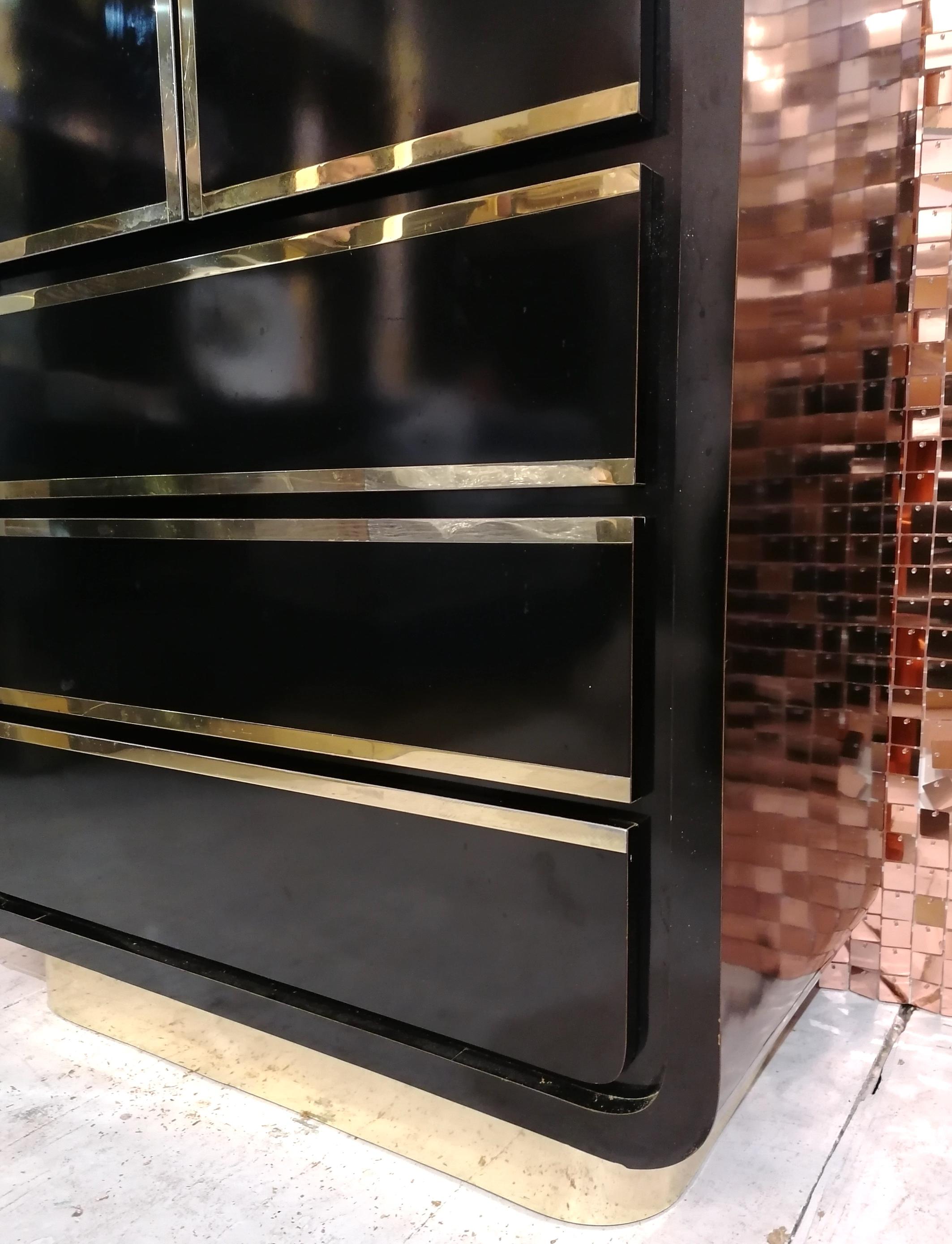 Vintage American art deco revival black & gold tall cabinet / tallboy 1980s For Sale 4