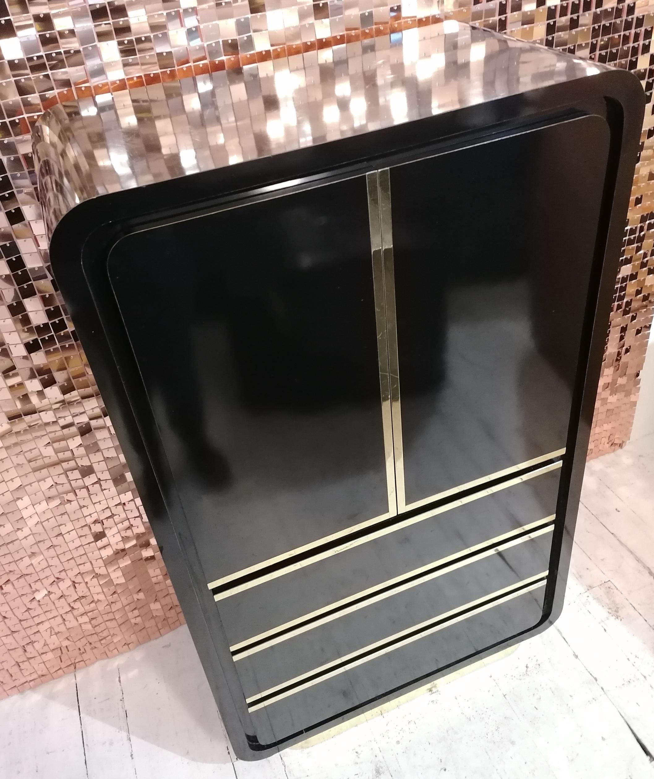 Late 20th Century Vintage American art deco revival black & gold tall cabinet / tallboy 1980s For Sale