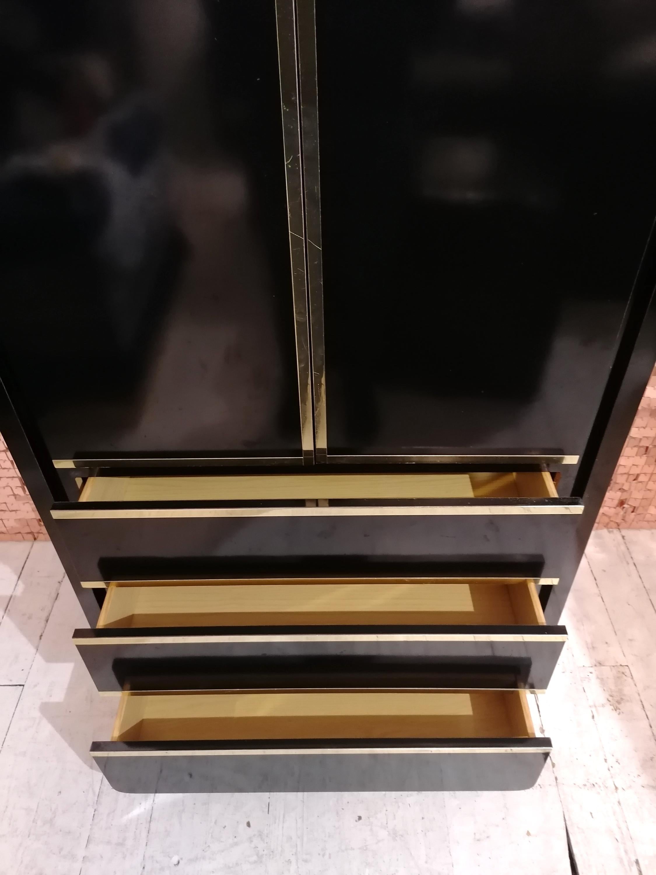 Vintage American art deco revival black & gold tall cabinet / tallboy 1980s For Sale 3