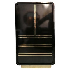 Vintage American art deco revival black & gold tall cabinet / tallboy 1980s