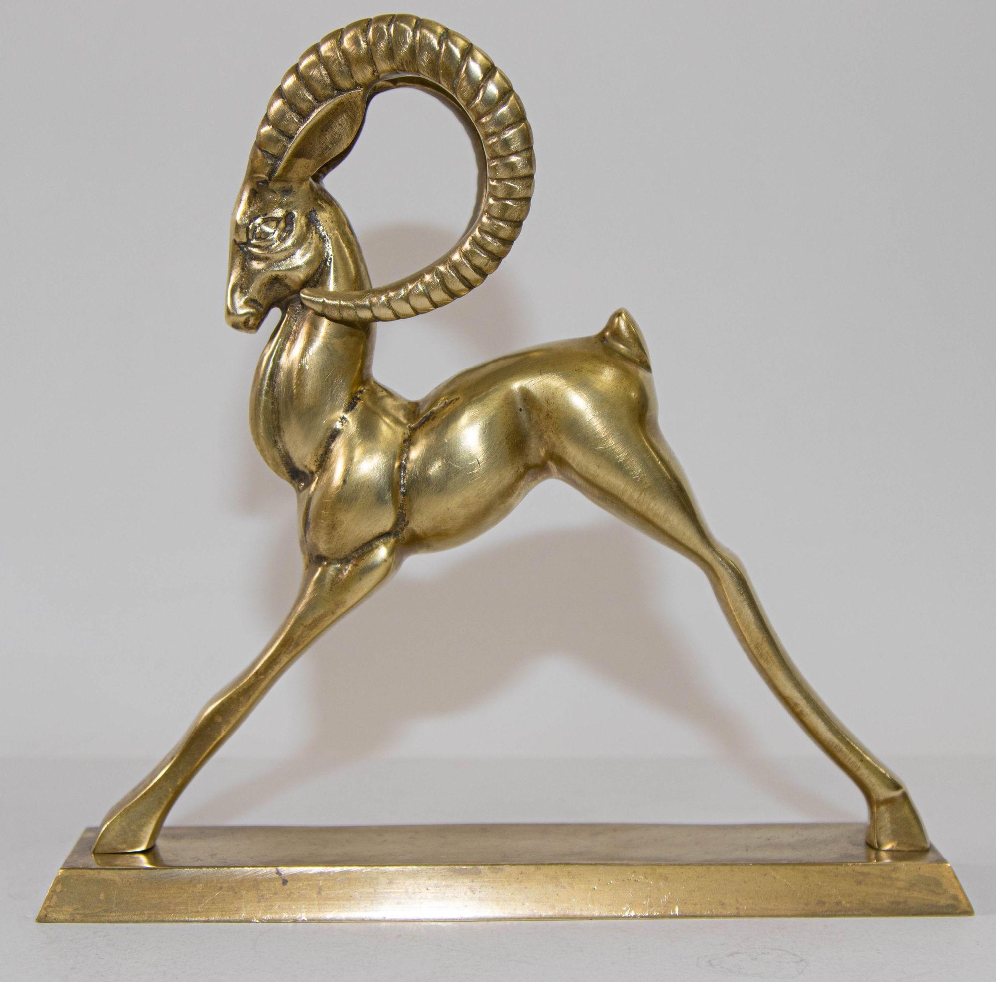 Vintage French Art Deco Style Sculpture of Brass Ibex Antelope 4