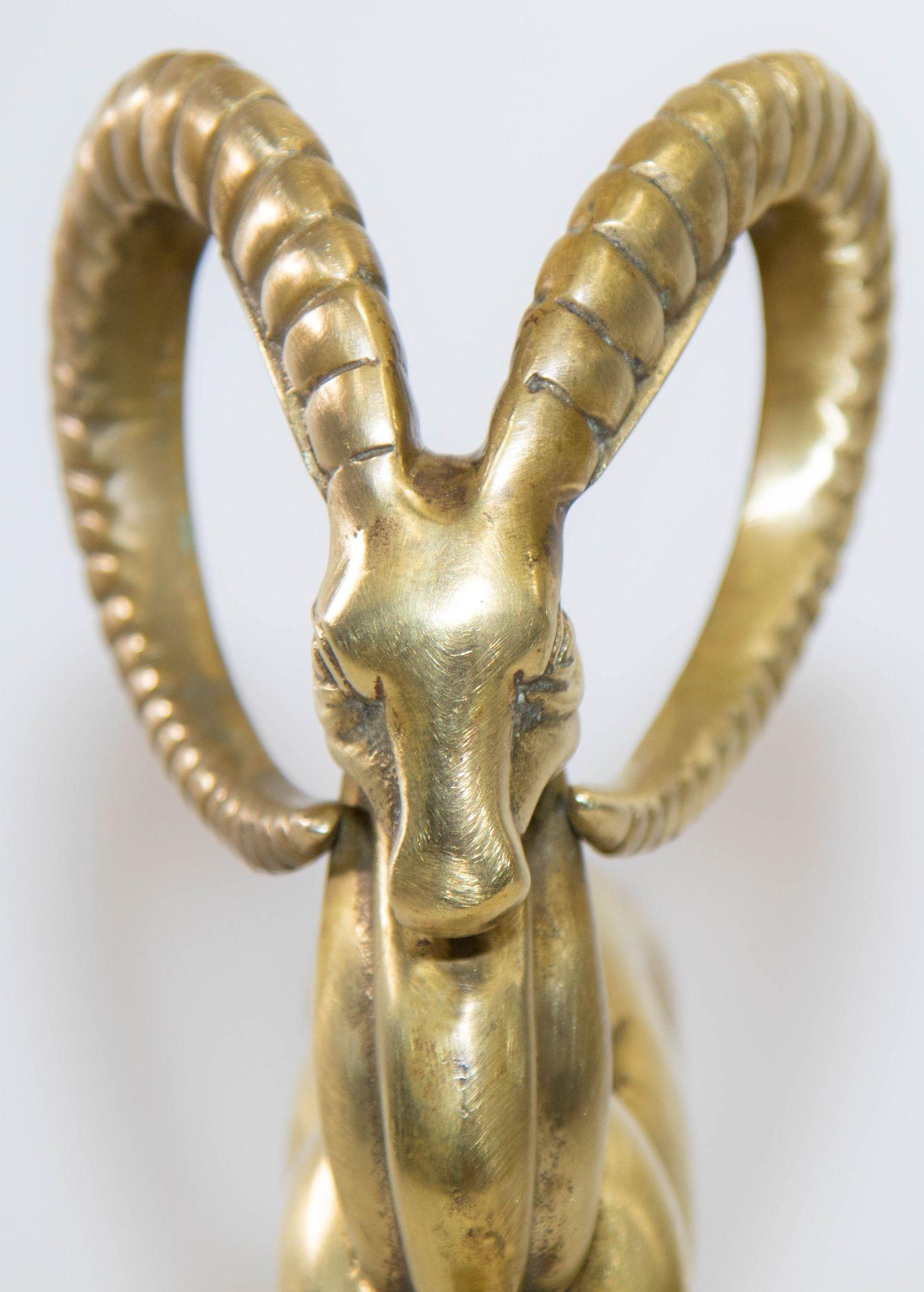 Vintage French Art Deco Style Sculpture of Brass Ibex Antelope In Good Condition In North Hollywood, CA