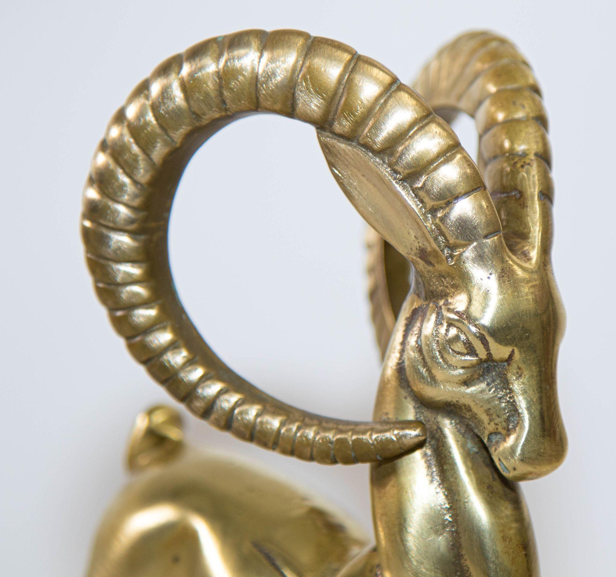 Vintage French Art Deco Style Sculpture of Brass Ibex Antelope 1