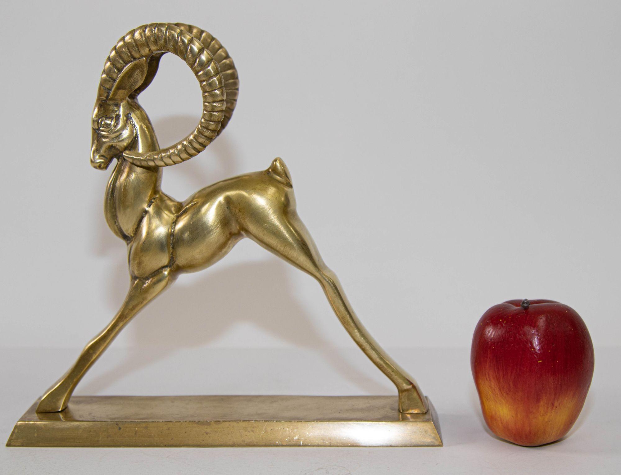 Vintage French Art Deco Style Sculpture of Brass Ibex Antelope 3