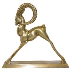 Vintage French Art Deco Style Sculpture of Brass Ibex Antelope