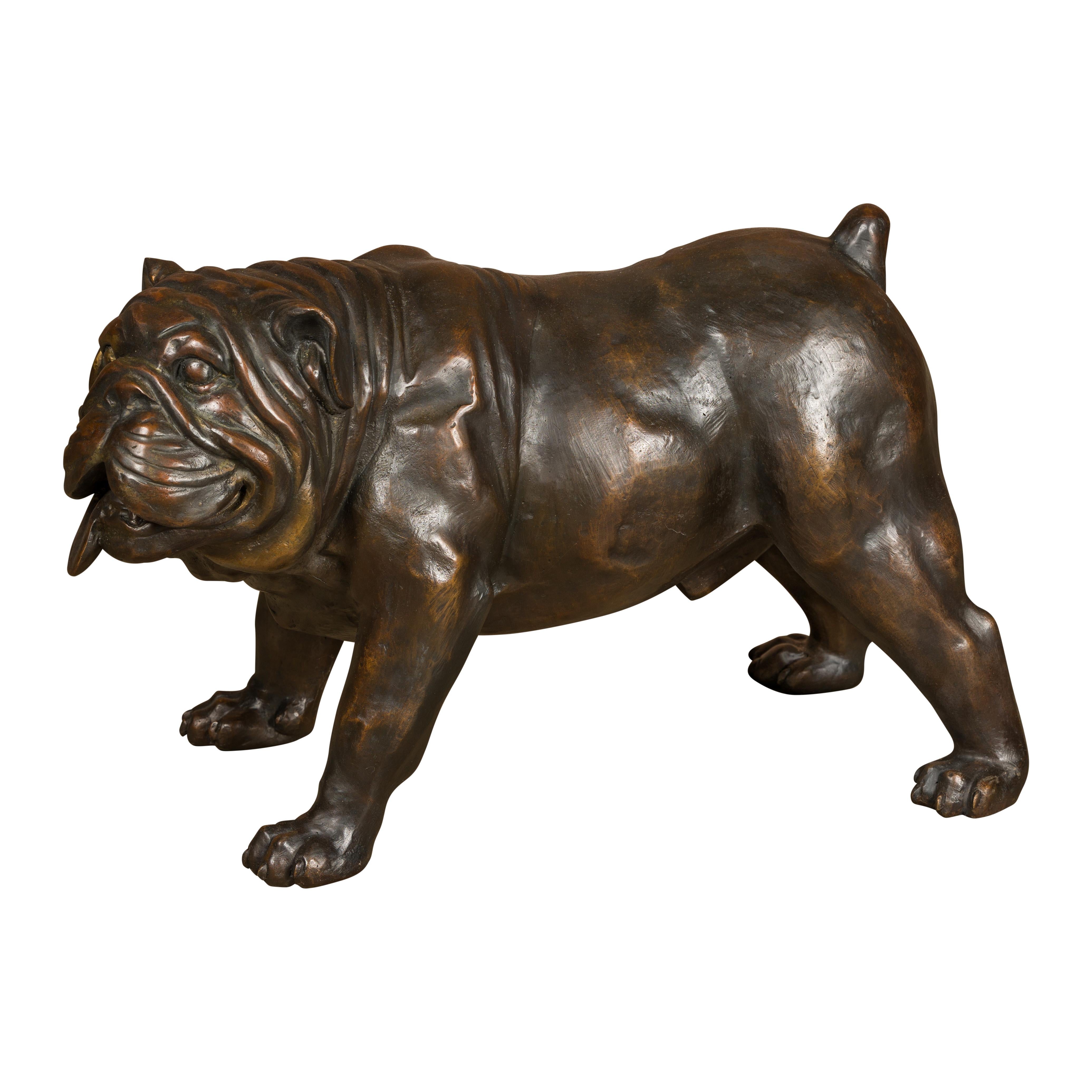 Vintage American Art Life-Size Bronze Bulldog Sculpture  For Sale 6