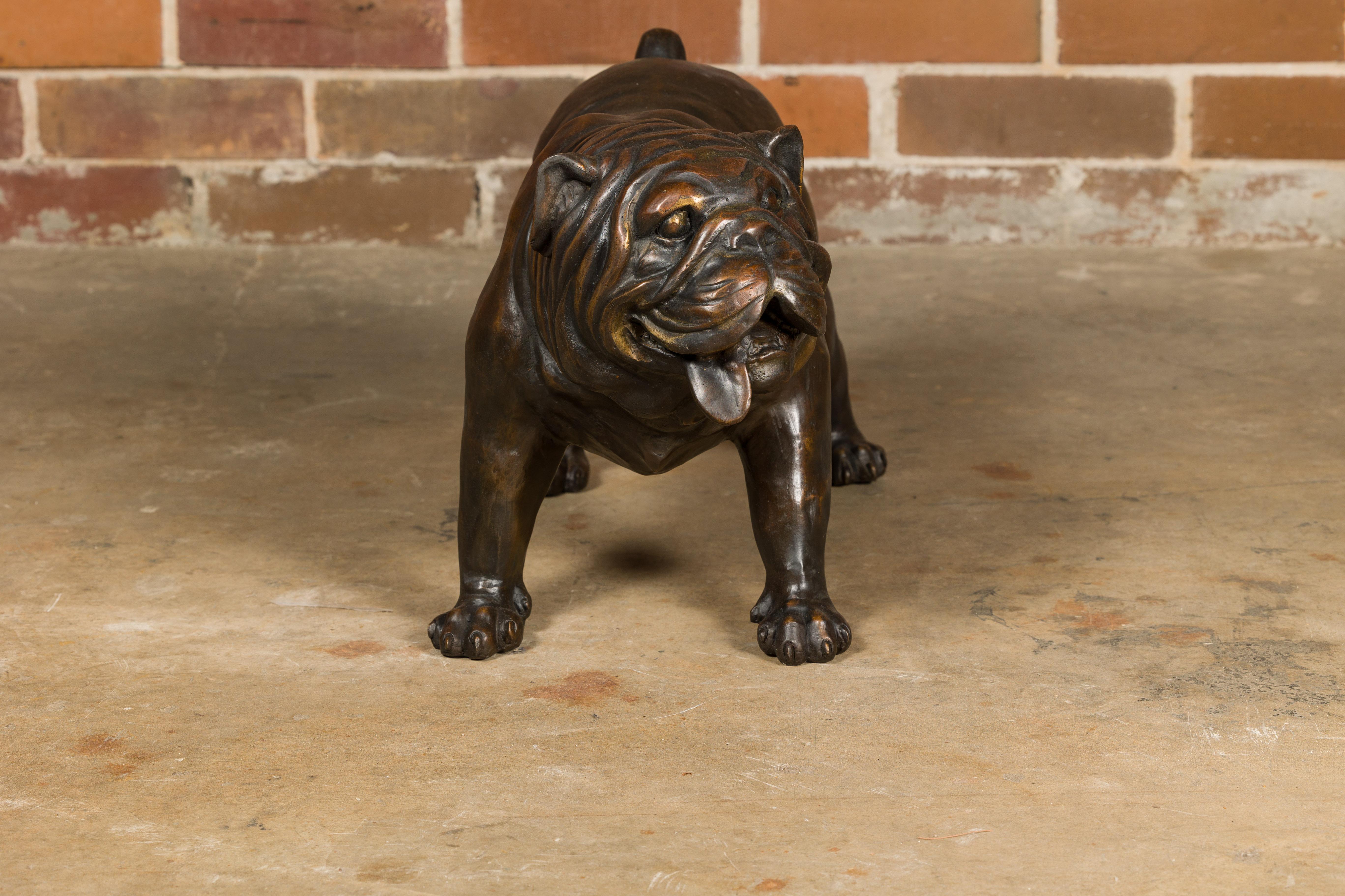 Vintage American Art Life-Size Bronze Bulldog Sculpture  In Good Condition For Sale In Atlanta, GA