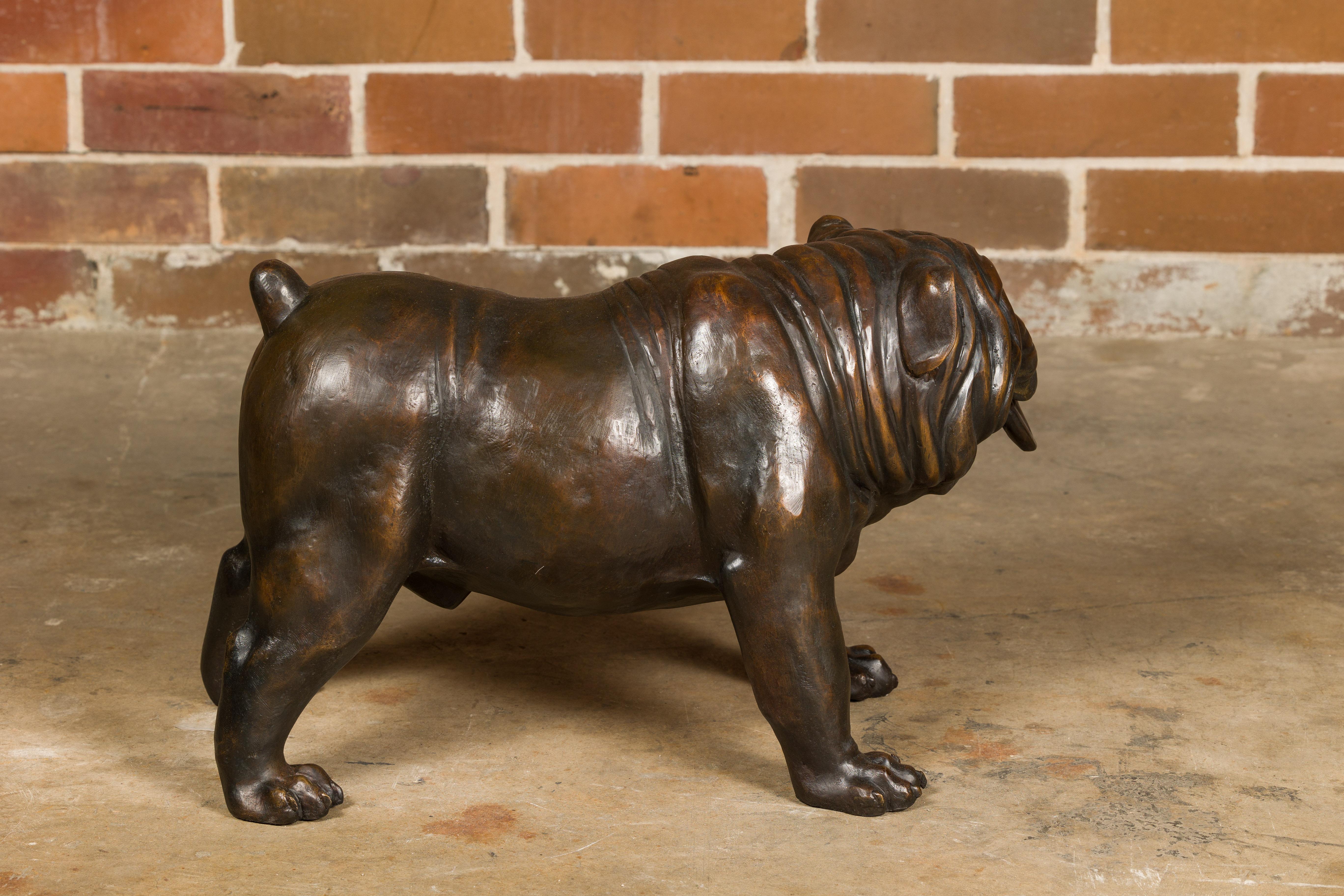 20th Century Vintage American Art Life-Size Bronze Bulldog Sculpture  For Sale