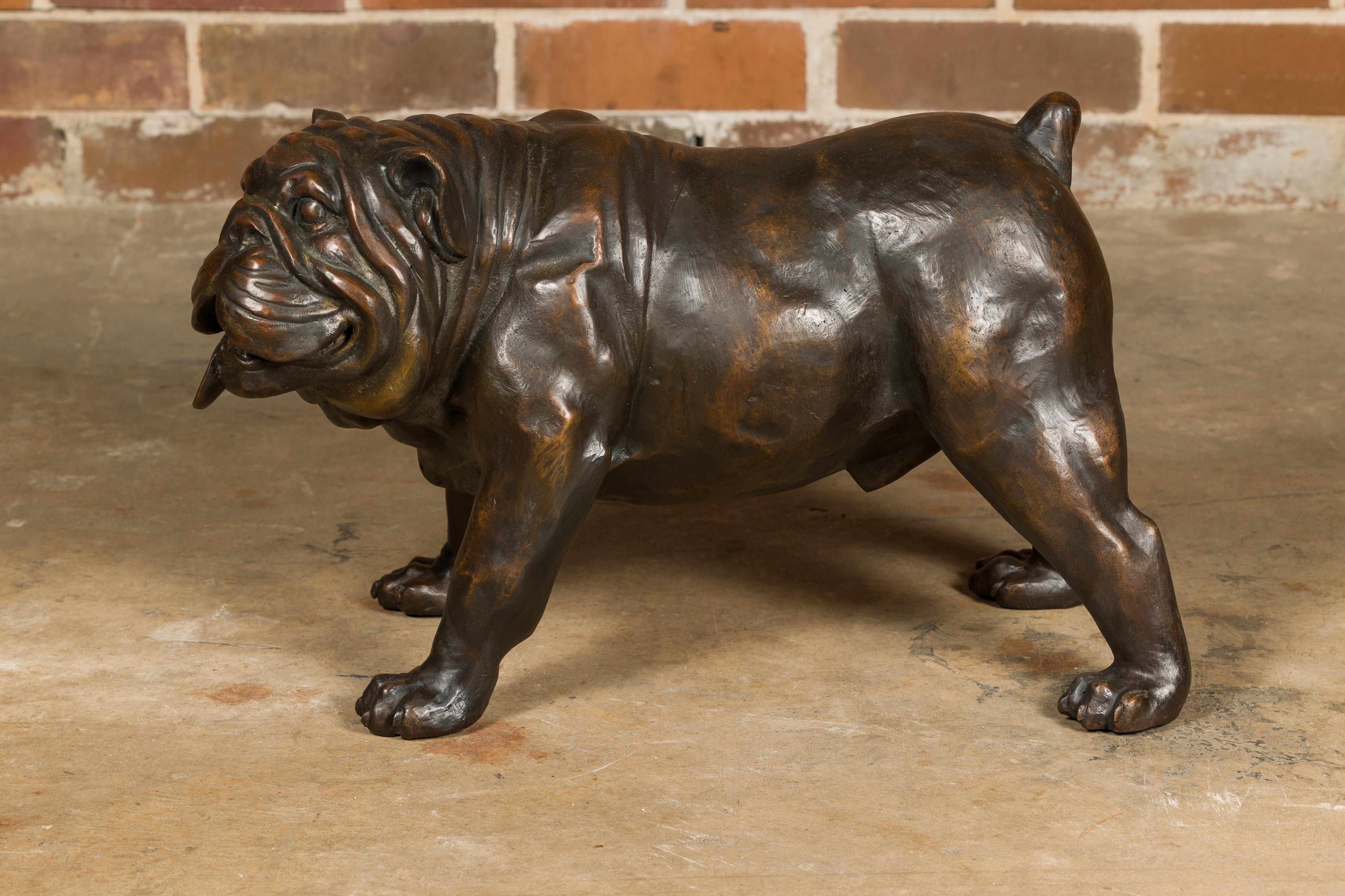 Vintage American Art Leben-Größe Bronze Bulldogge Skulptur  im Angebot 1