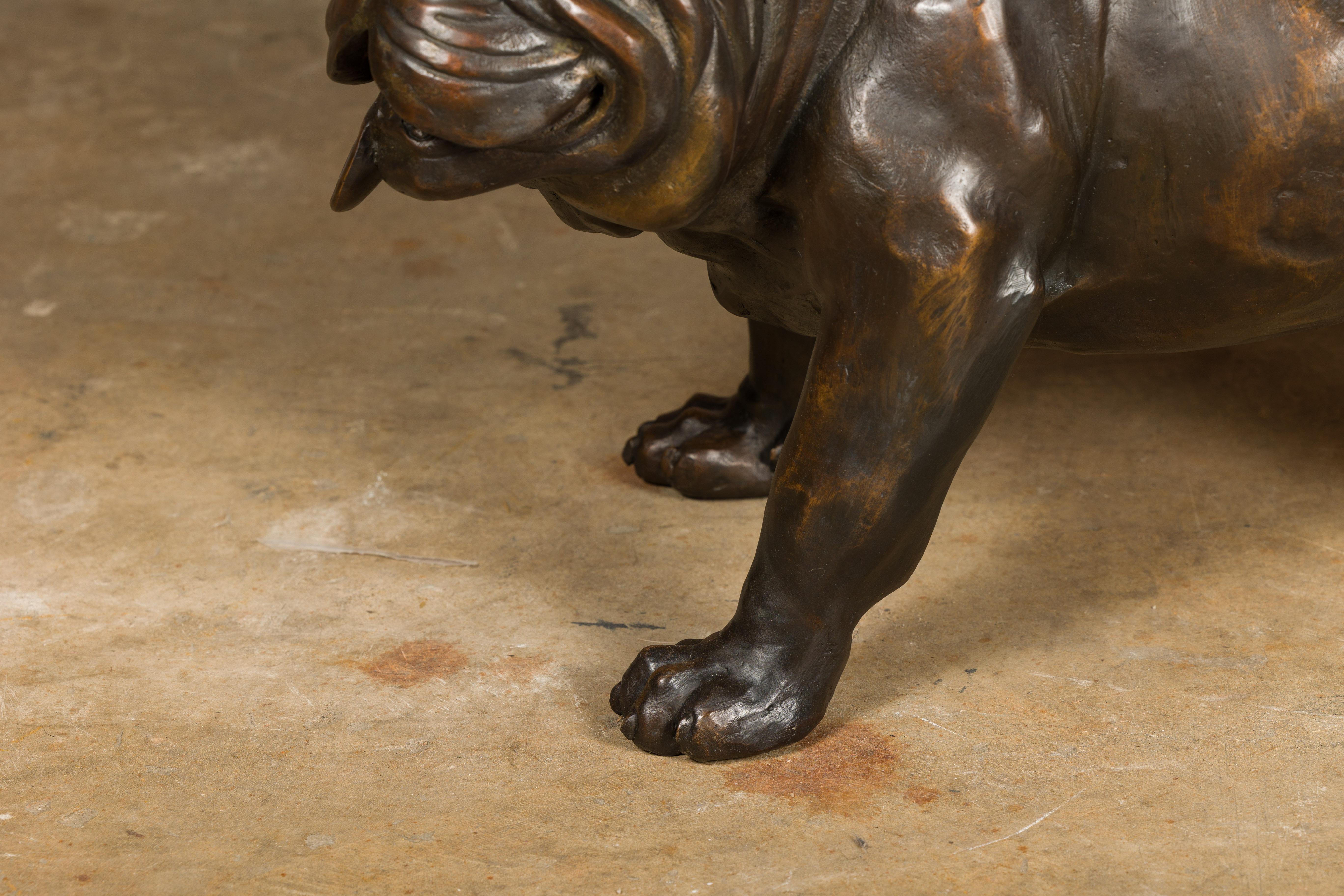 Vintage American Art Life-Size Bronze Bulldog Sculpture  For Sale 5
