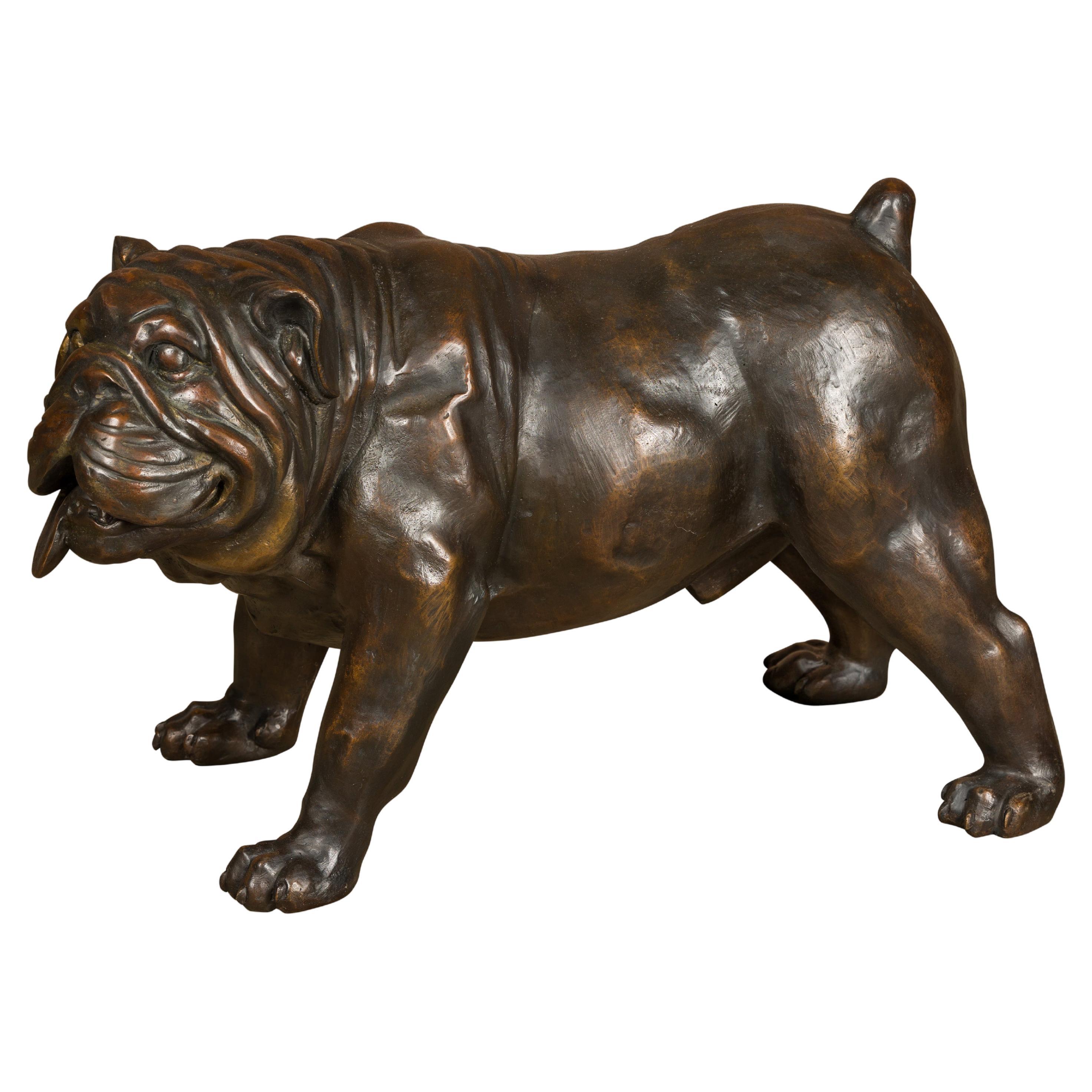Vintage American Art Life-Size Bronze Bulldog Sculpture