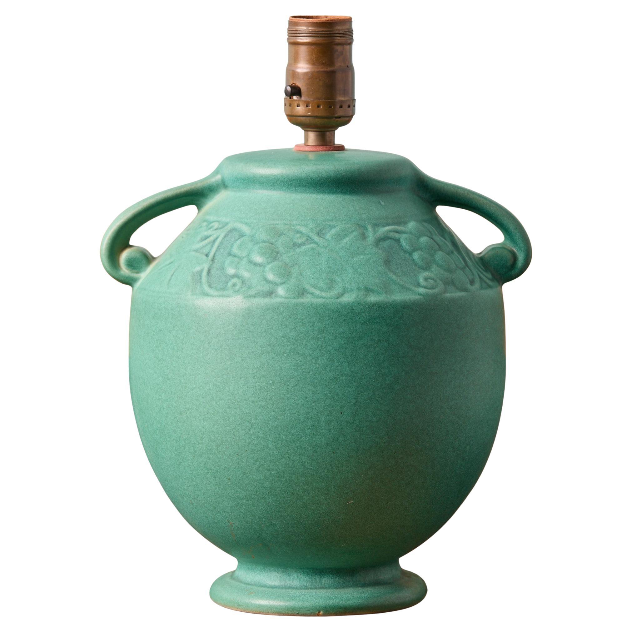 Vintage American Art Pottery Matte Green Amphora Table Lamp