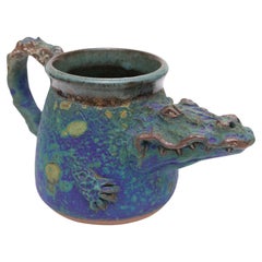 Vintage American Art Pottery Sculpted Alligator Mug