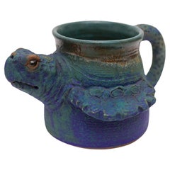 Vintage American Art Pottery Sculpted Sea Turtle Mug