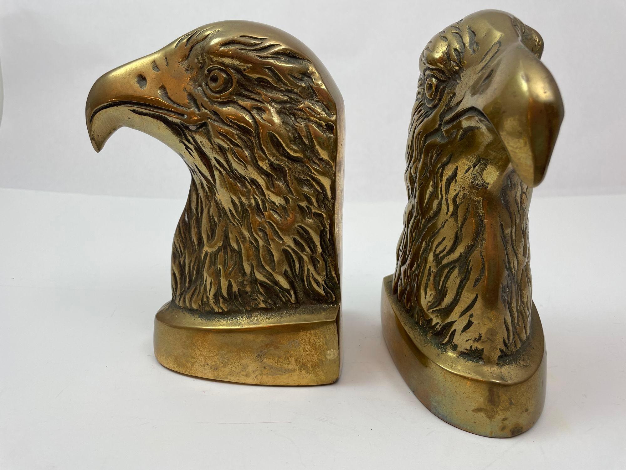 Cast Vintage American Bald Eagle Brass Bookends a Pair