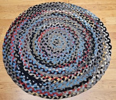 Vintage American Braided Round Rug in Red, Blue, White & Green