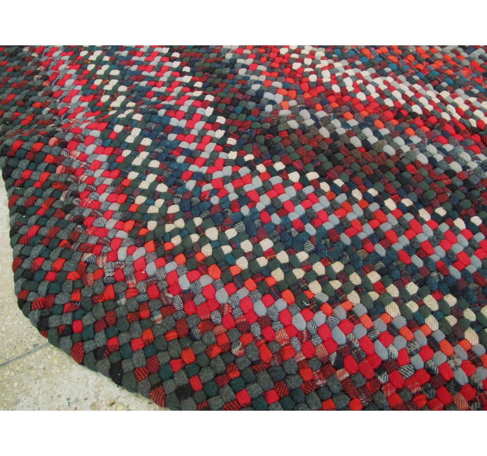 Hand-Knotted Vintage American Braided Rug For Sale