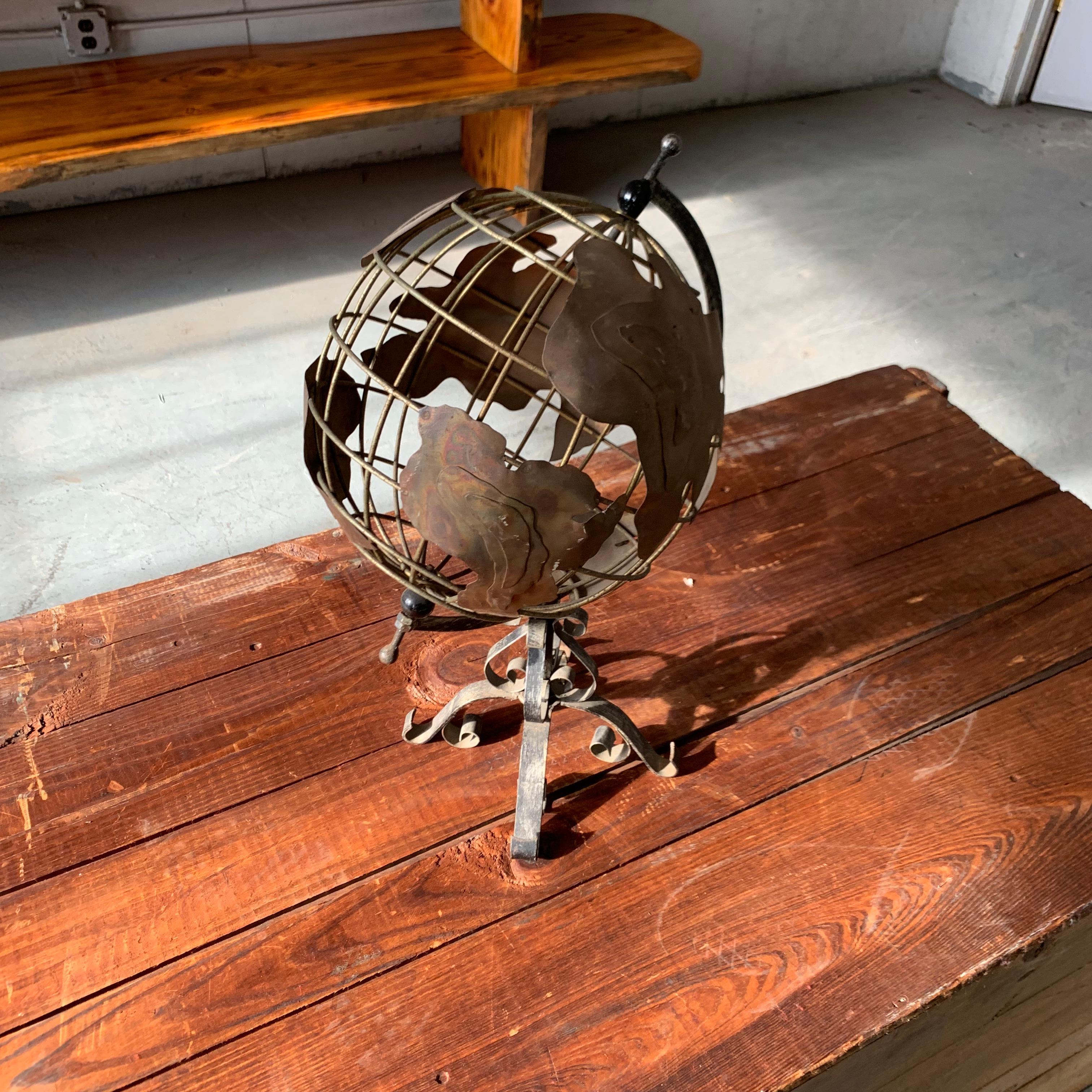 Vintage American Brass and Iron Table Globe 11