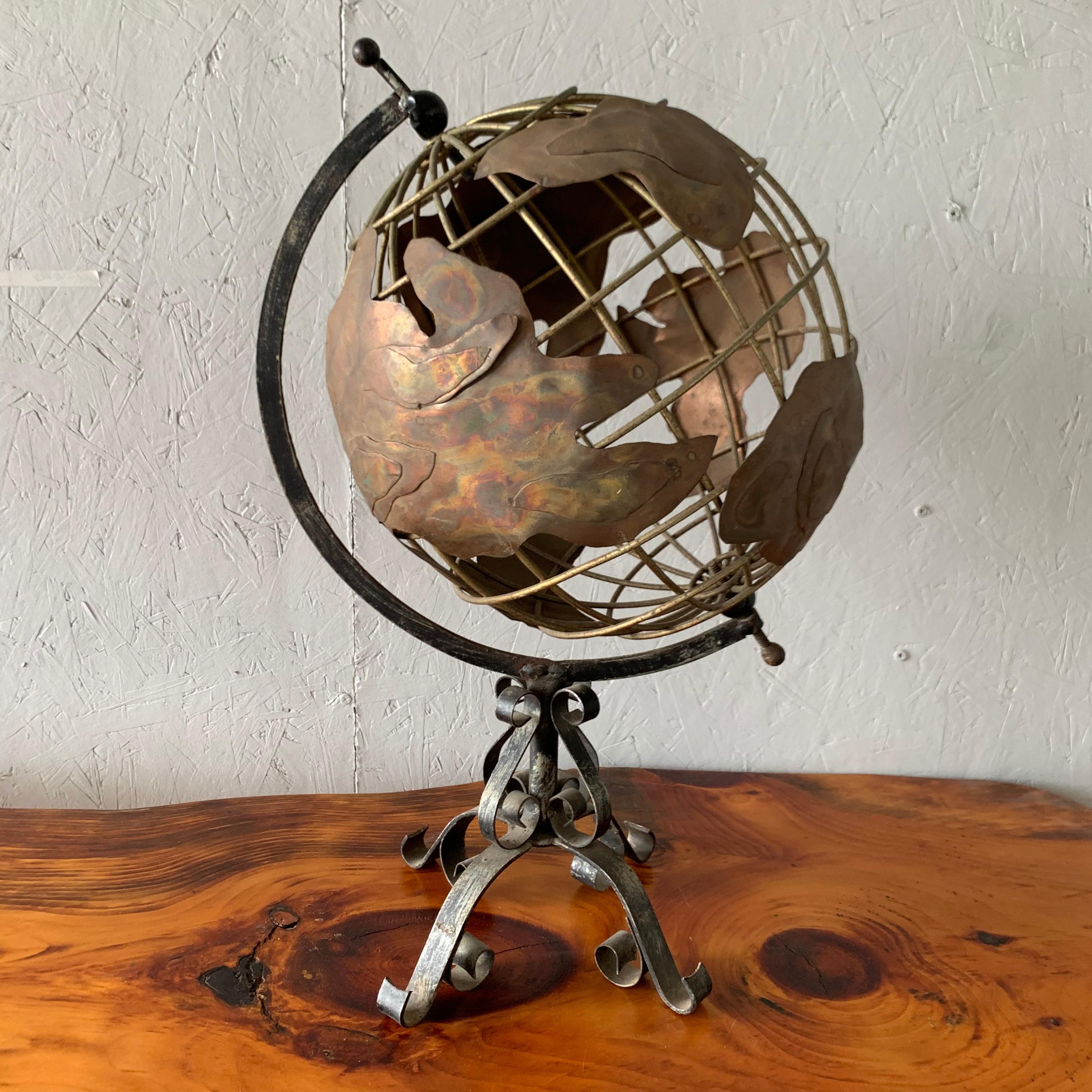 Vintage American brass and iron table globe.