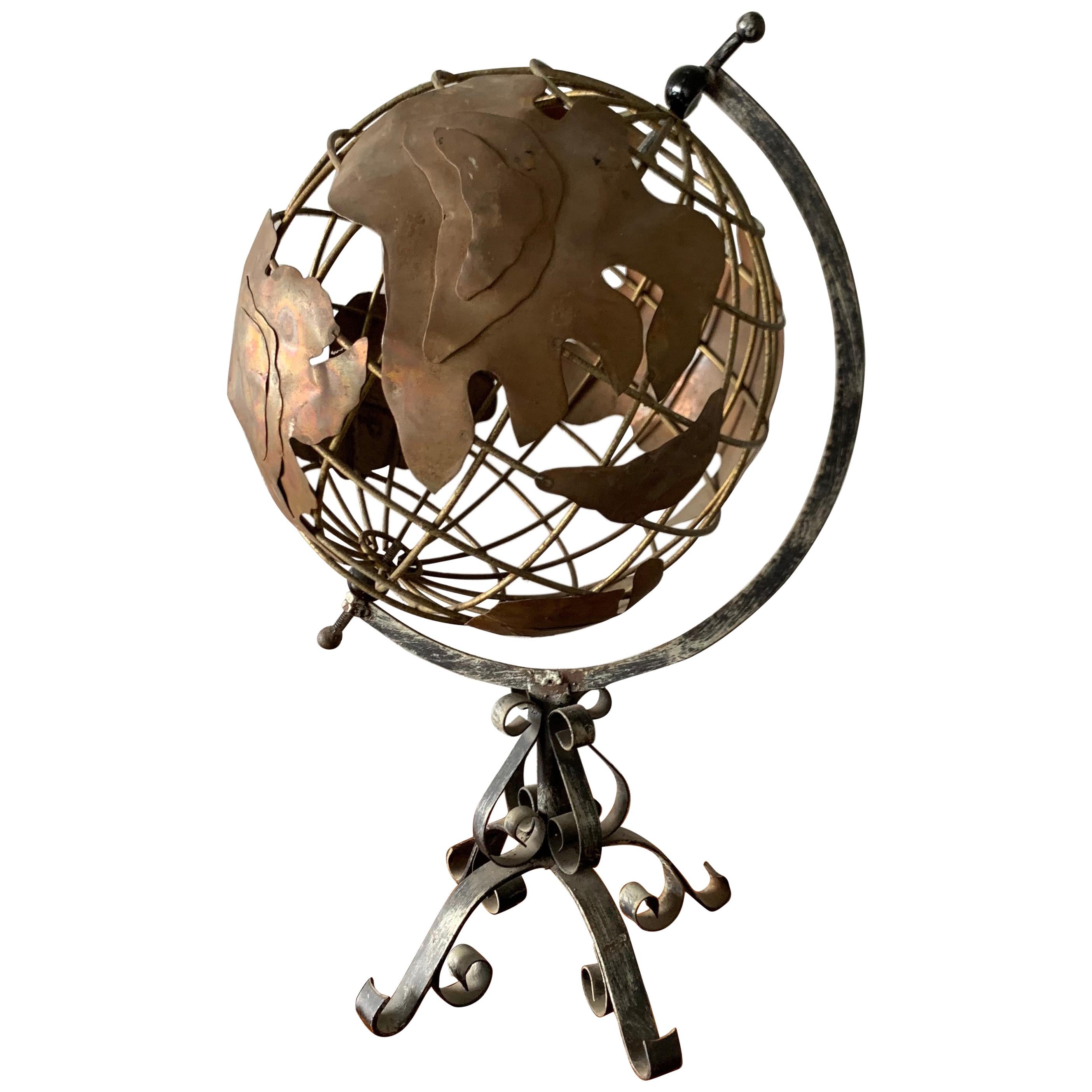 Vintage American Brass and Iron Table Globe