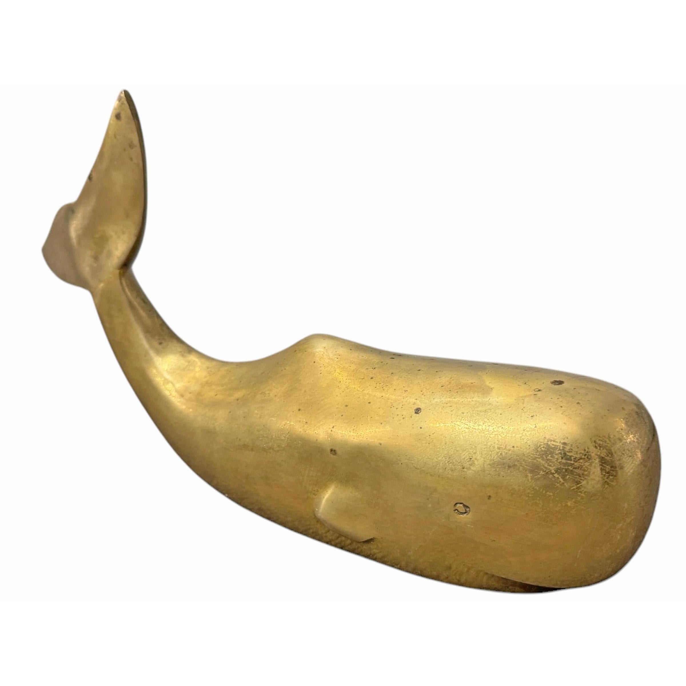 Amerikanischer Sperrholz-Whale-Türstopper aus Messing (Volkskunst) im Angebot