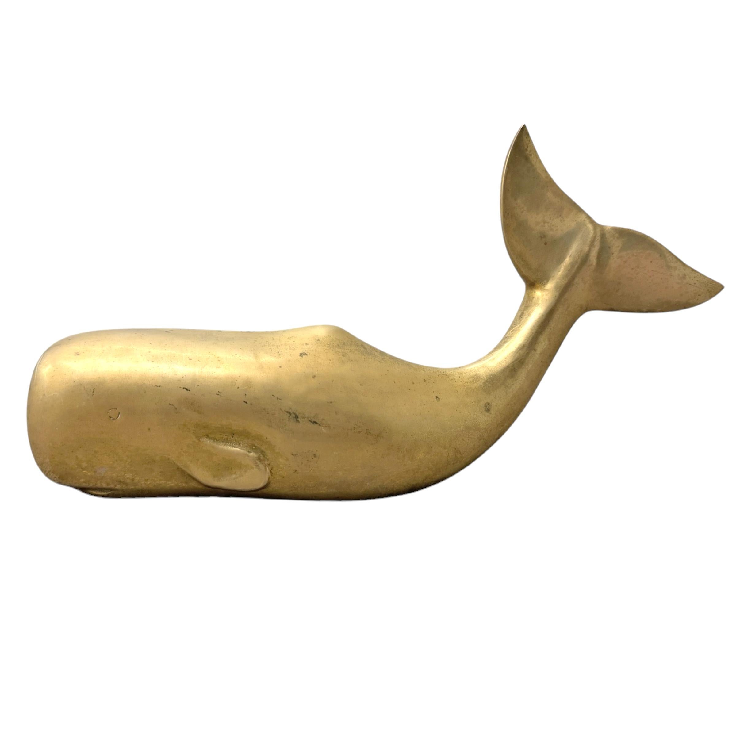 Amerikanischer Sperrholz-Whale-Türstopper aus Messing im Zustand „Gut“ im Angebot in Chicago, IL