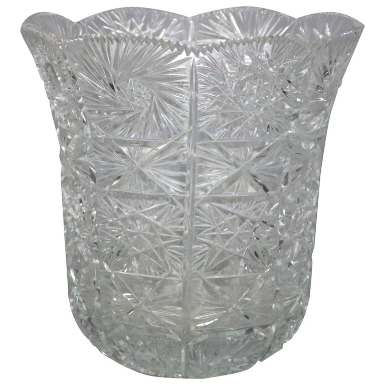 Vintage American Brilliant Cut Glass Daisey and Button Vase, circa 1950