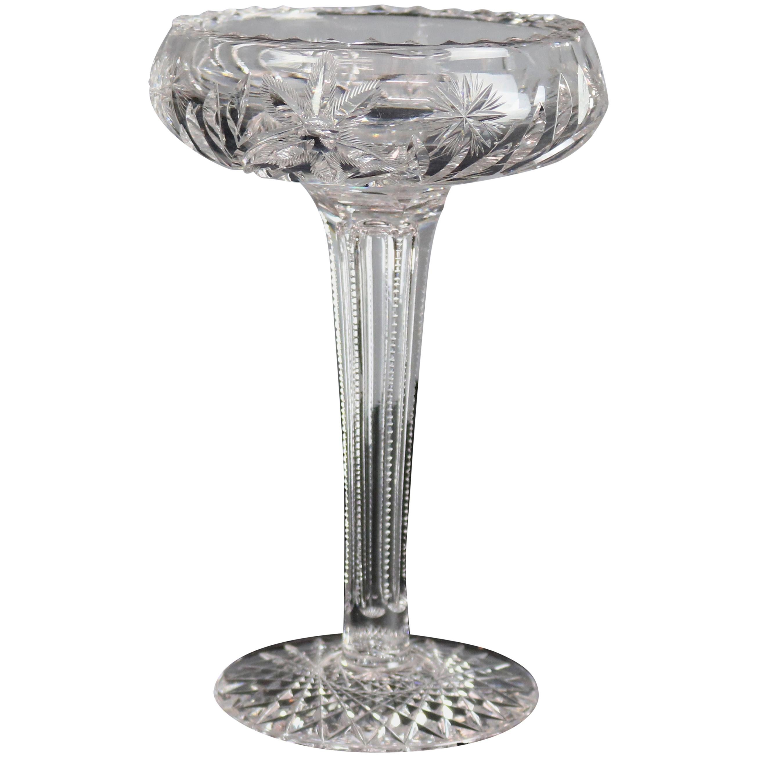 Vintage American Brilliant Cut Glass Tall Floral Compote, circa 1940 For Sale