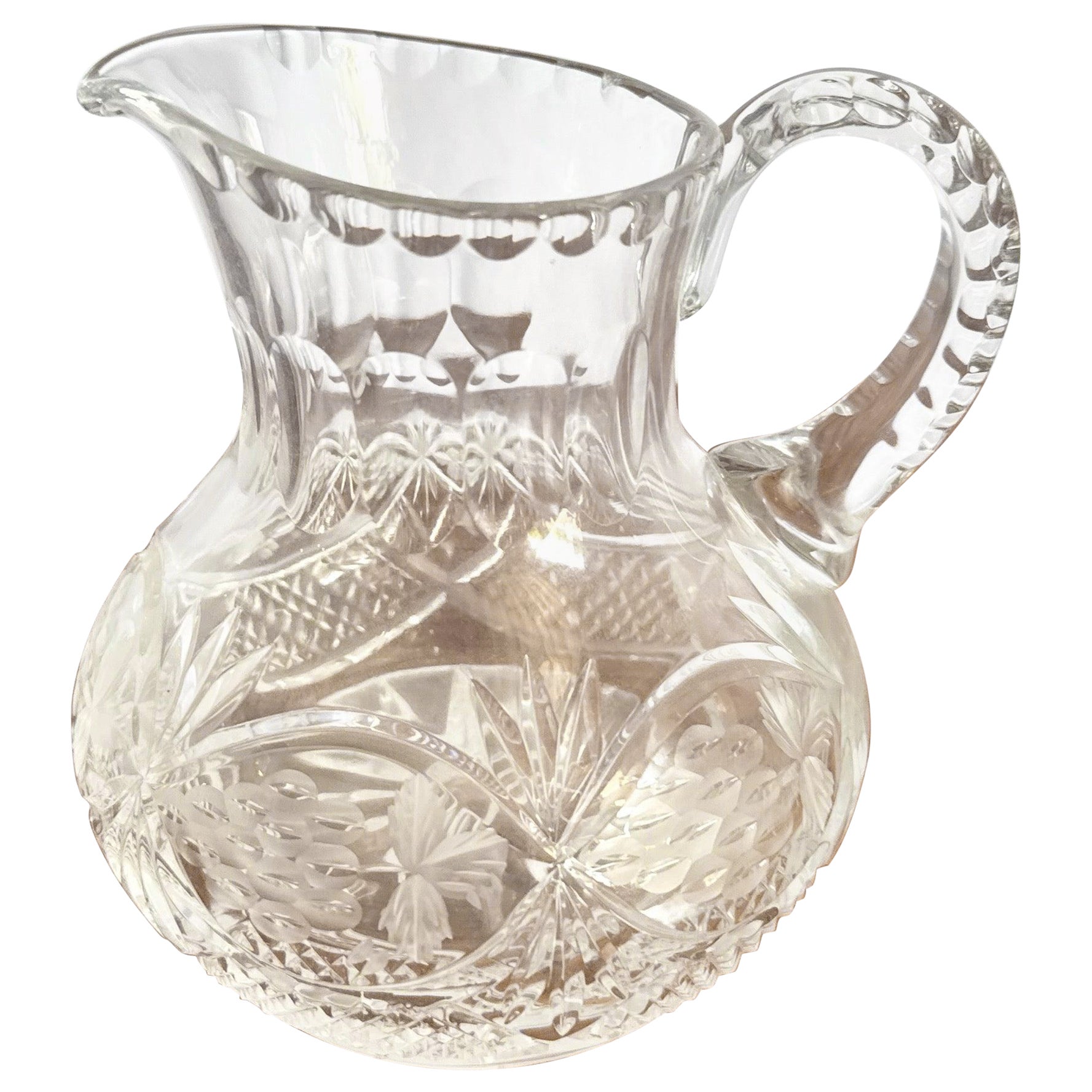 Vintage American Brilliant Period Cut Crystal Pitcher For Sale