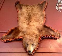 Vintage American Brown Bear Rug with Ruffled Edge.