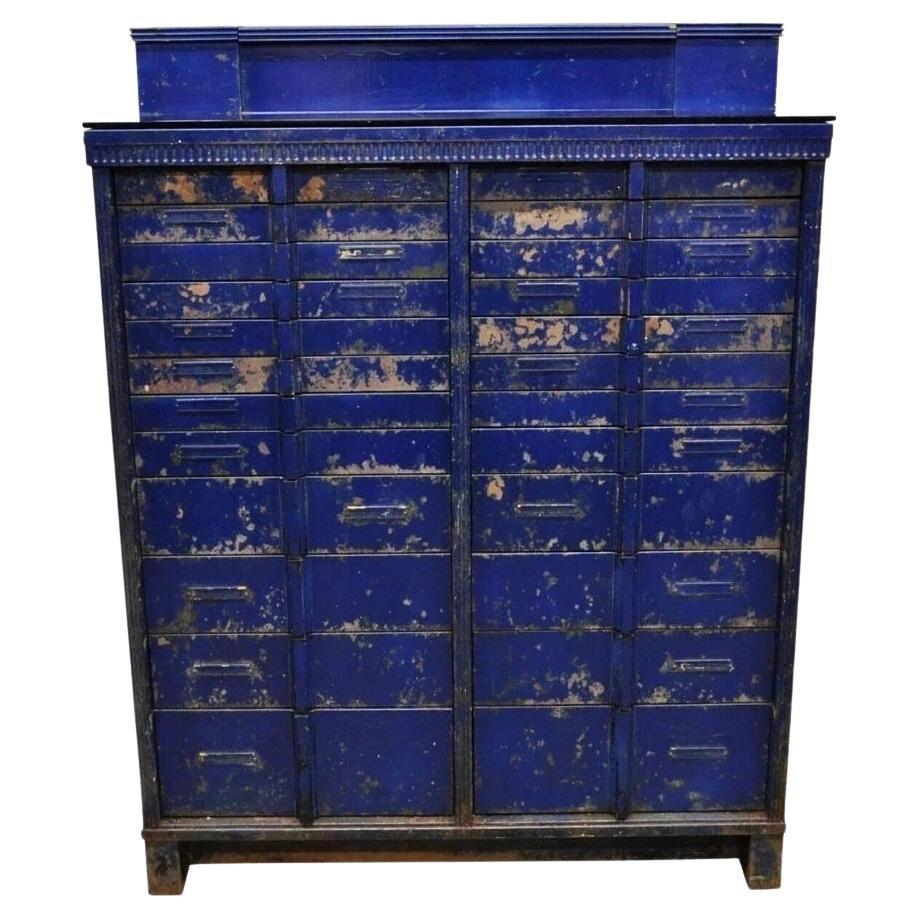 Vintage American Cabinet Co Steel Metal 24 Drawer Blue Dental Medical Cabinet For Sale