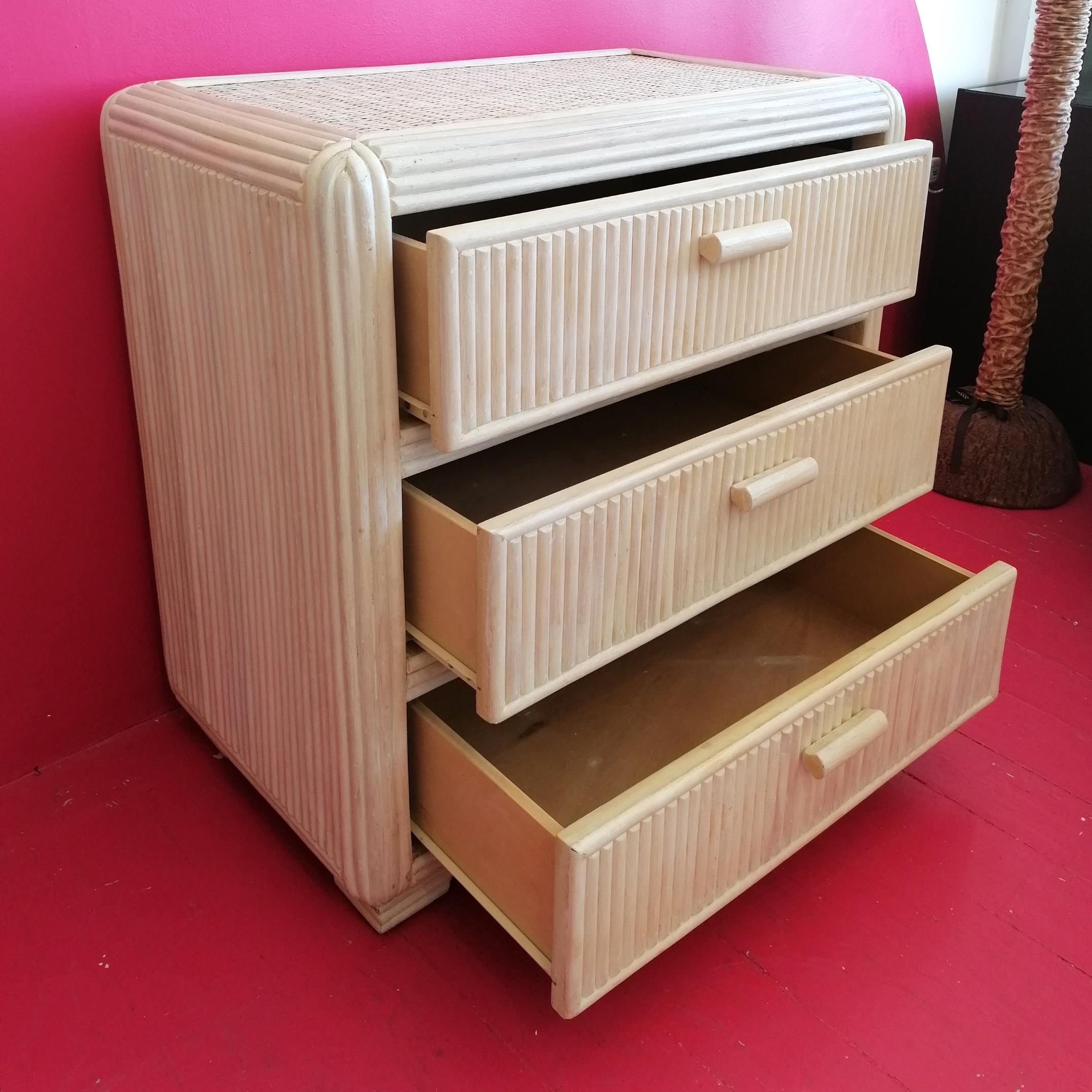 Vintage American cane chest of drawers with rattan top, 1970s For Sale 4