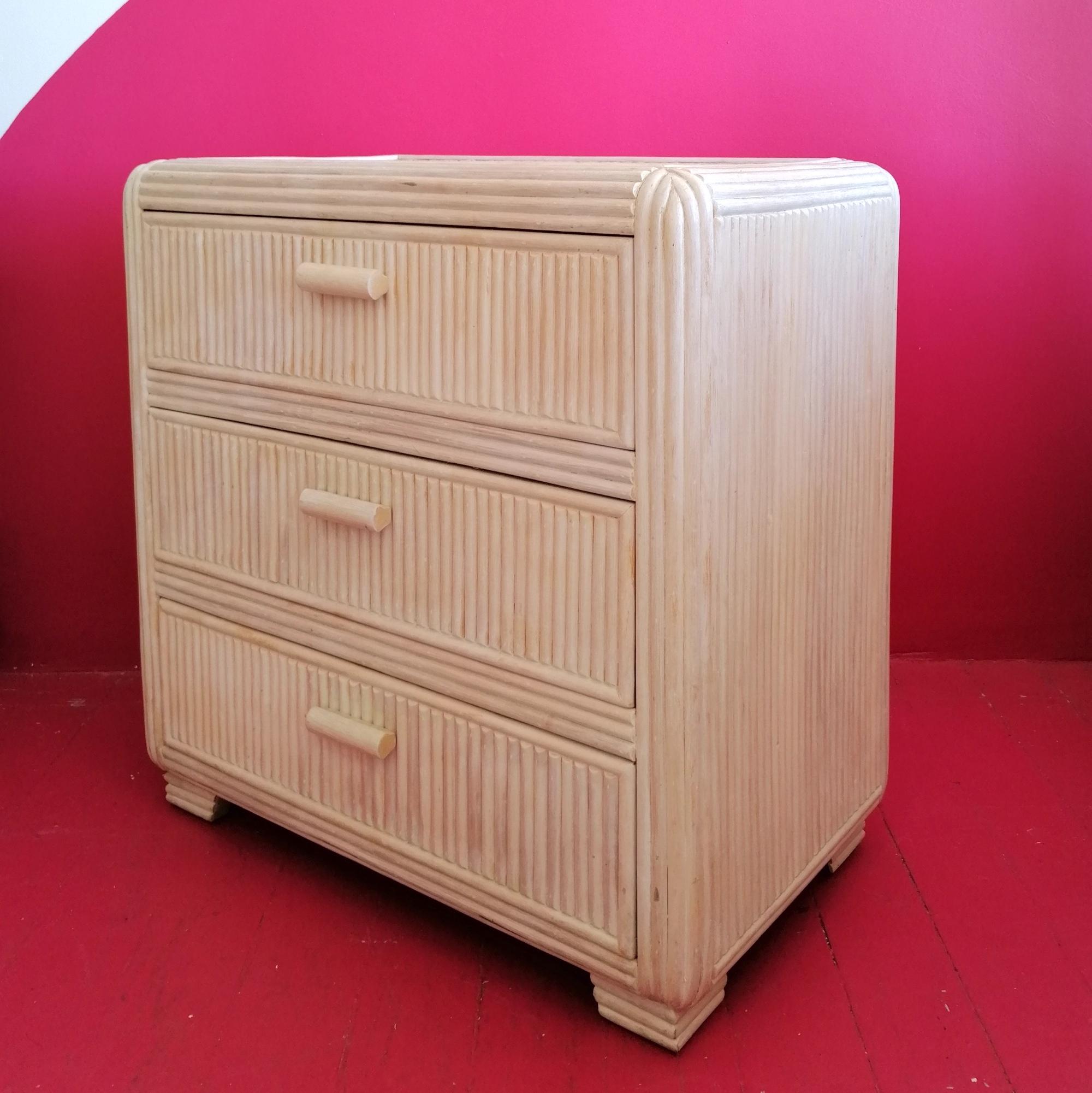 Late 20th Century Vintage American cane chest of drawers with rattan top, 1970s For Sale