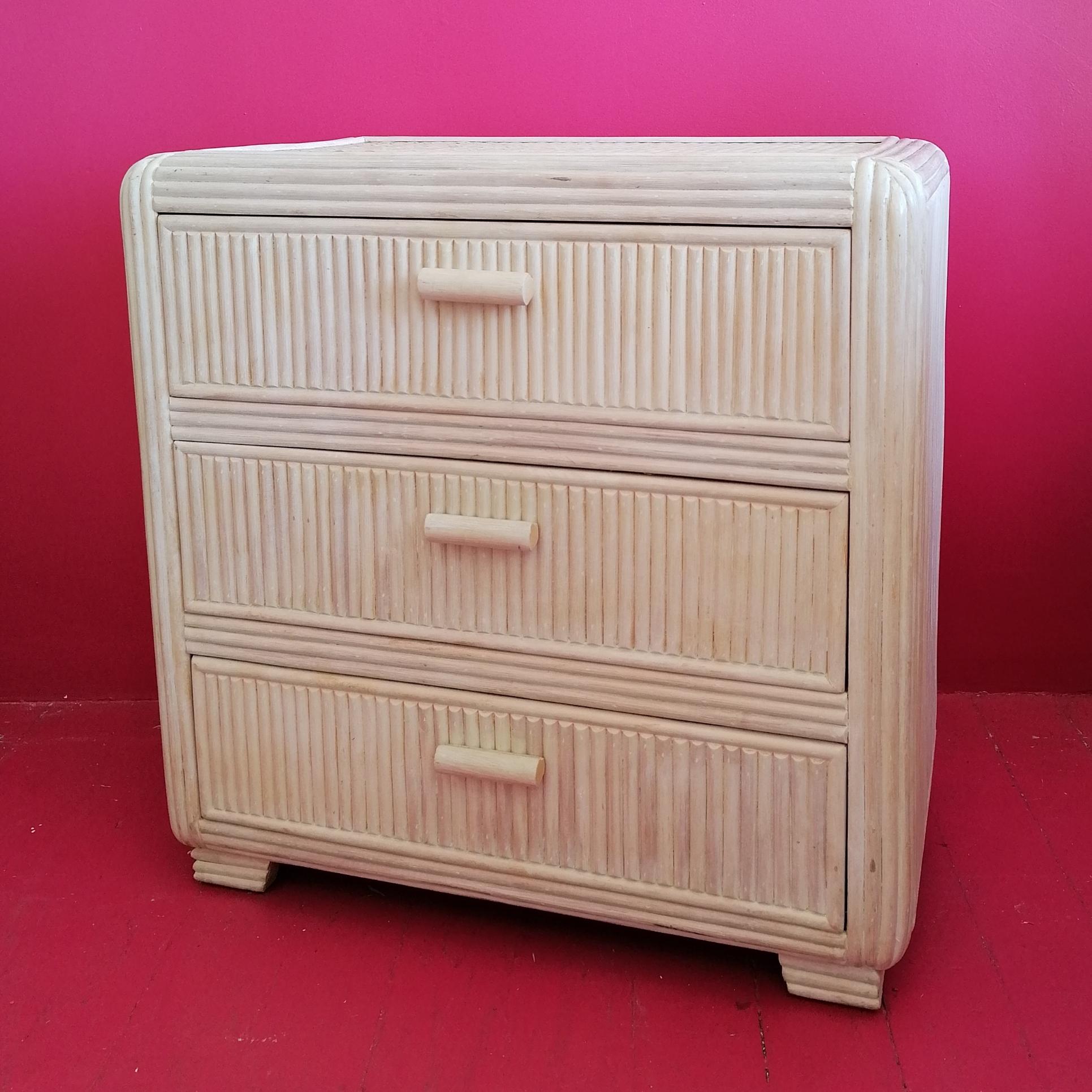 Vintage American cane chest of drawers with rattan top, 1970s For Sale 3