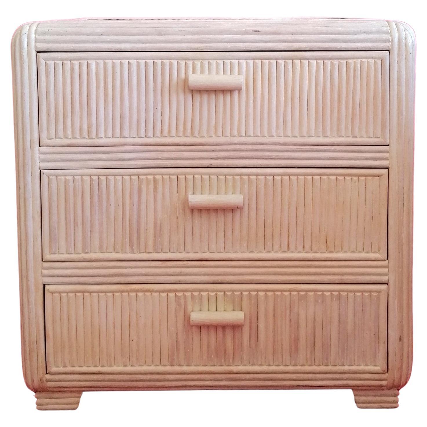 Vintage American cane chest of drawers with rattan top, 1970s