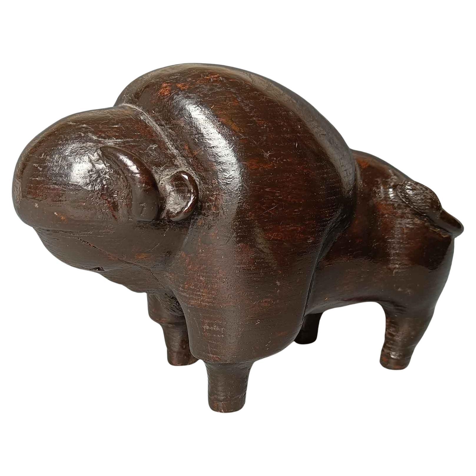 Art populaire américain vintage en bois sculpté  Bison Native Decorative Antiquities Décor