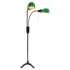 Vintage American Cast Iron Double green glass floor lamp 