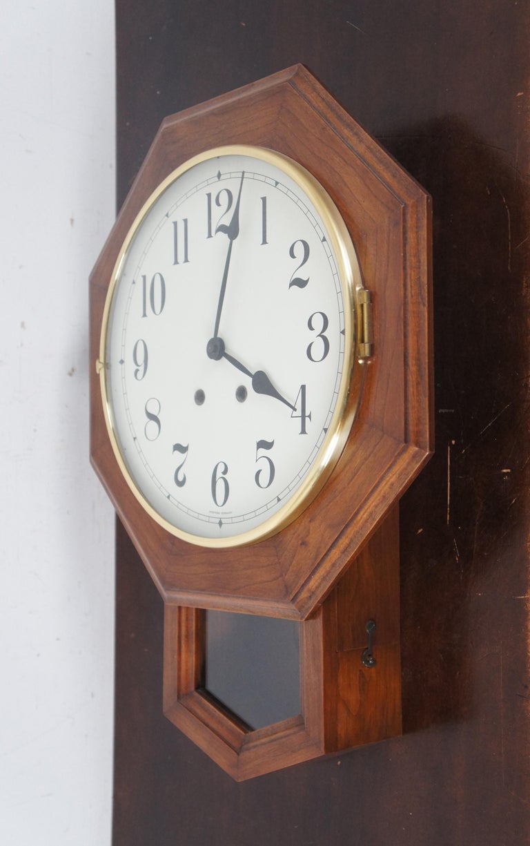 Vintage American Cherry Octagon School House Short Drop Wall Clock West ...